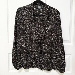 Women DKNY Lightweight Polka Dot Bubble Sleeve Blouse in Black Size Medium